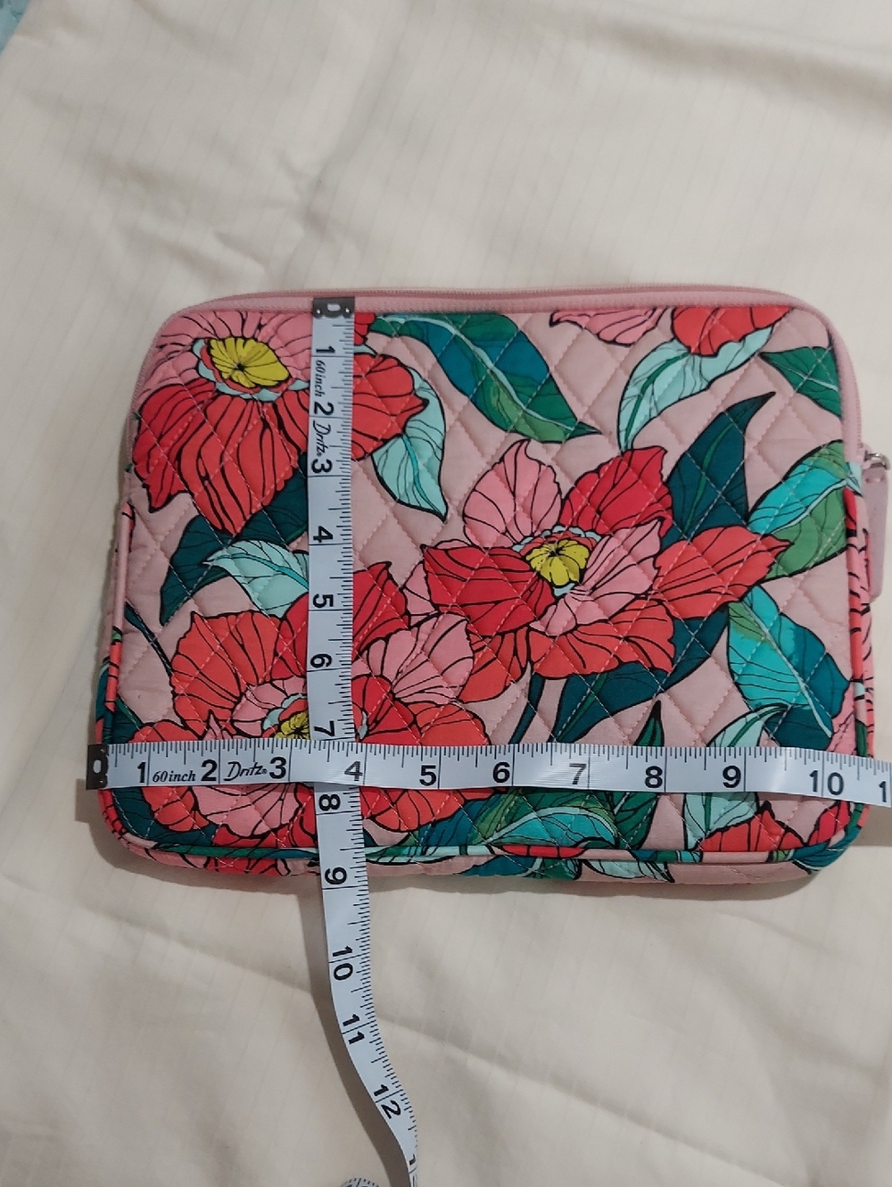 Vera Bradley Pink Floral Quilted Laptop Pouch with Green Accents